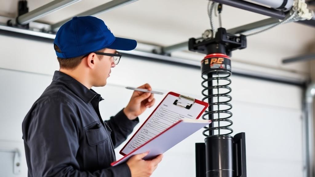 Professional garage door maintenance inspection in progress